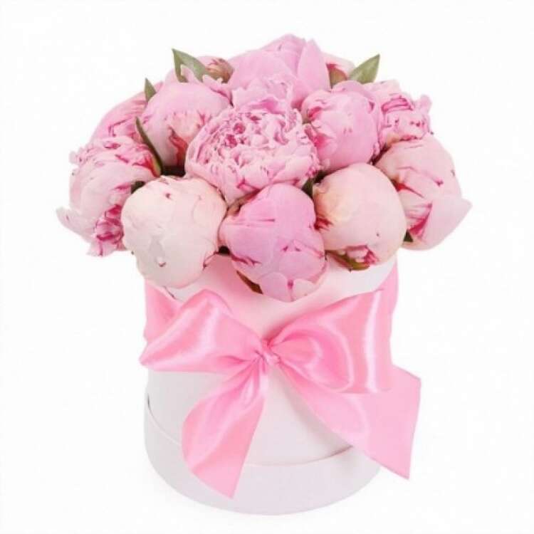 Купить Шляпная коробка с пионами. в интернет-магазине Праздник цветов и подарков с доставкой по Хабаровску недорого.