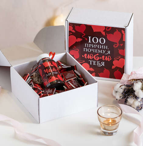 Купить Шоколадный бокс " 100 причин, почему я люблю тебя". (красный) в интернет-магазине Праздник цветов и подарков с доставкой по Хабаровску недорого.