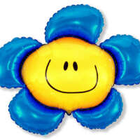 шар фольга с цветок с улыбкоой голубой